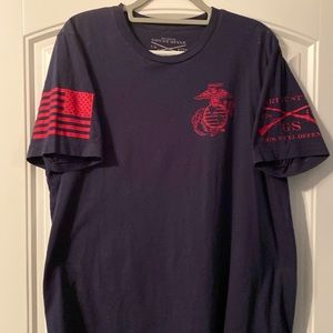 Blue and red USMC T-shirt.